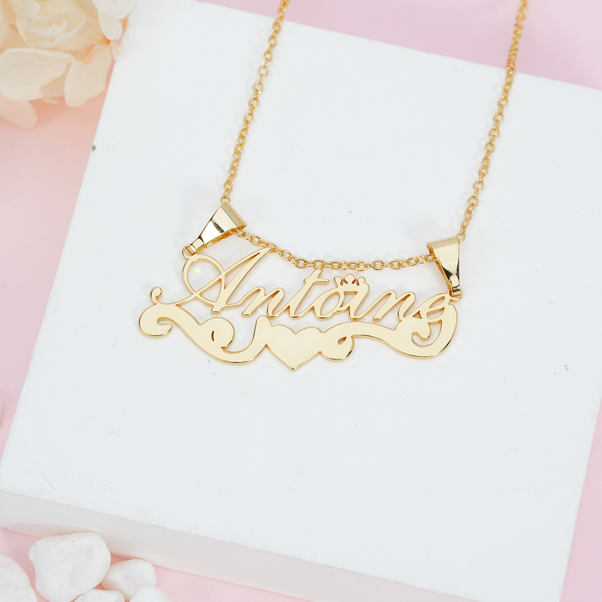 Crown Heart Personalized Custom Gold Plated Name Necklace Gift For Kids Baby