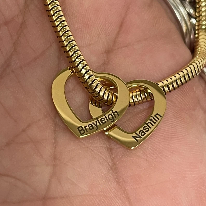 Heart Charms Personalized Custom Family 2 To 5 Names Engraved Bracelet-silviax