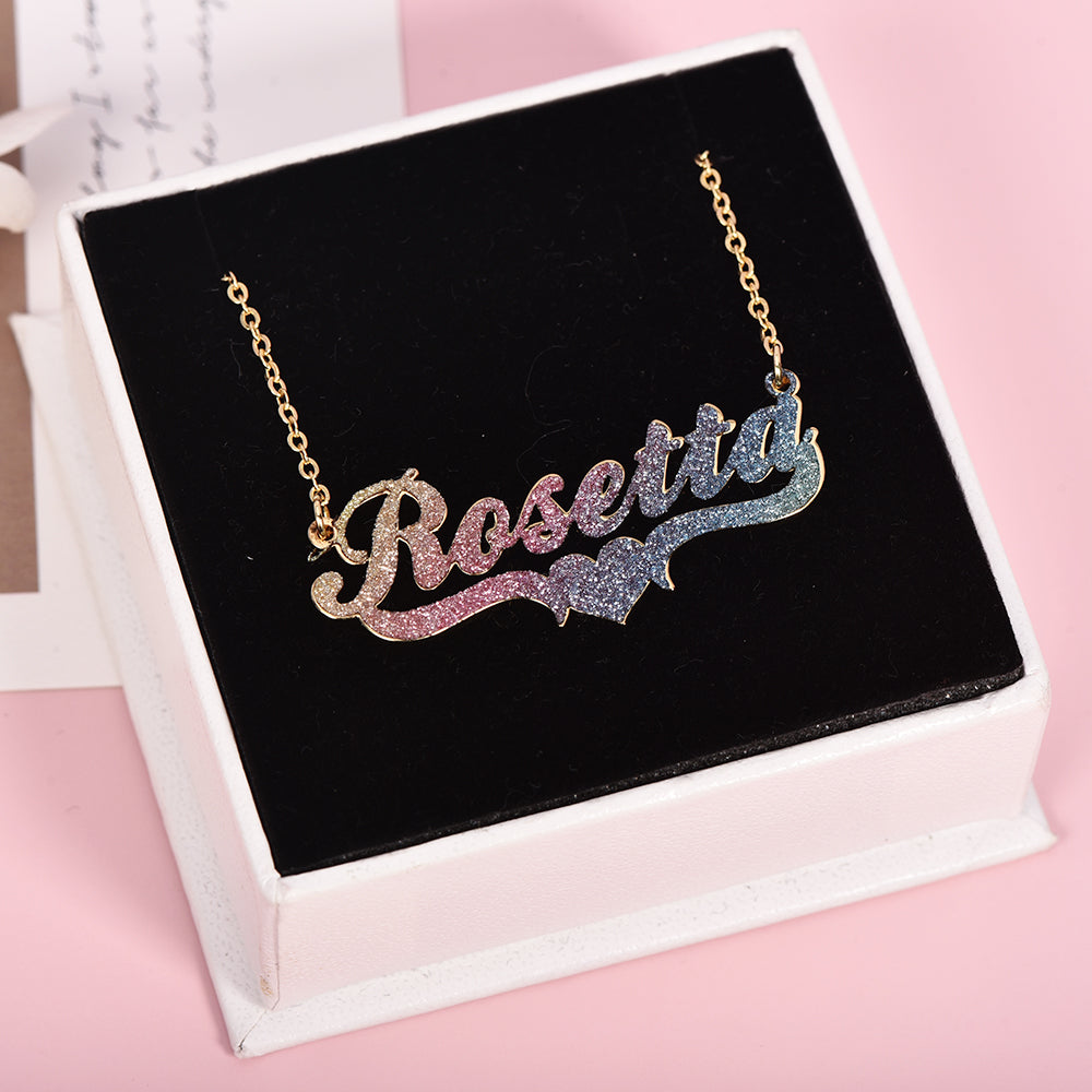 Personalized Colorful Bling Name Necklace with Heart-silviax