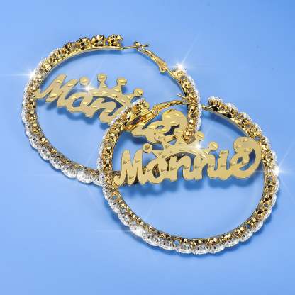 Gold Plated Personalized Hoop Name Earrings with Crown-silviax