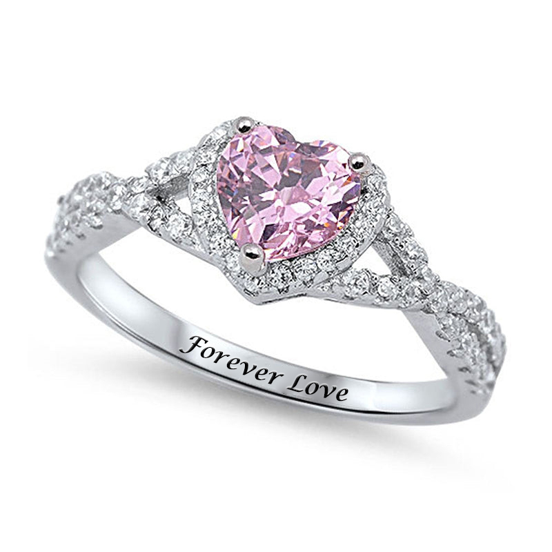 Sterling Silver Moissanite Heart Clear Promise Ring Personalized Engraved Ring-silviax