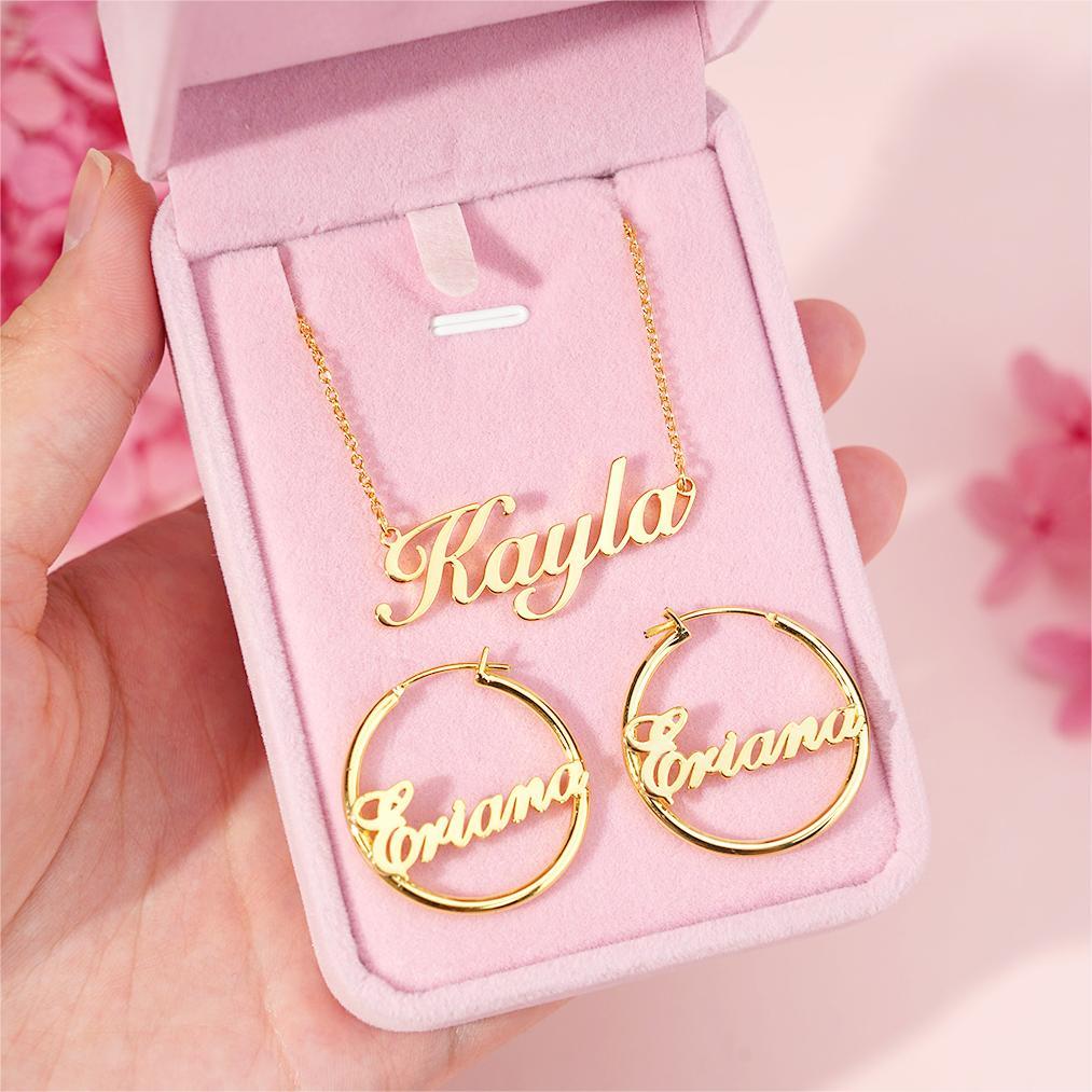 Personalized Custom Jewelry Set 2pcs Gold Plated Name Necklace Name Ho