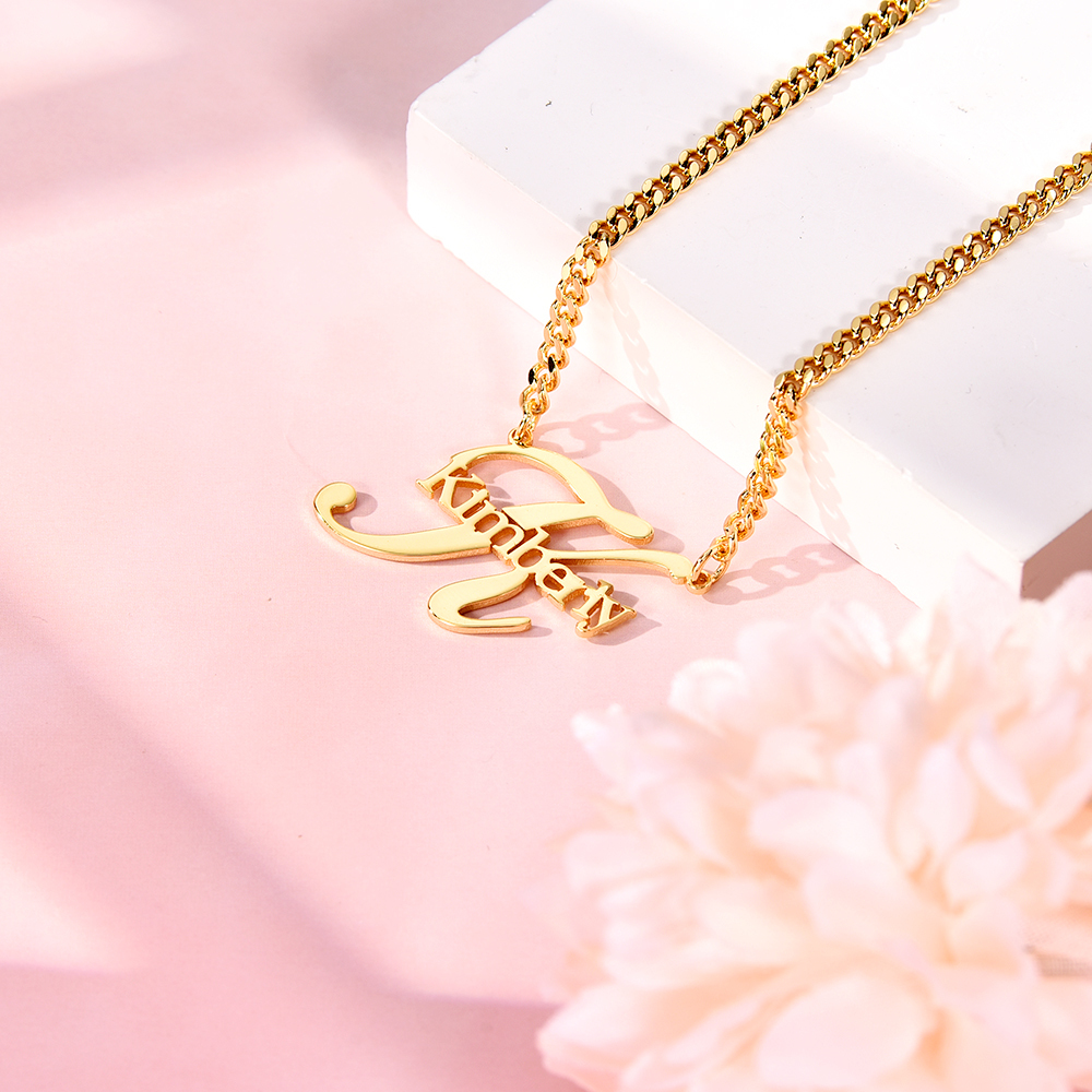 Personalized Custom Gold Plated Nameplate Intial Pendant Necklace-silviax
