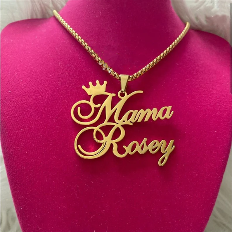  Two Names with Crown Personalized Custom Gold Plated Name Necklace Couple Necklace-silviax