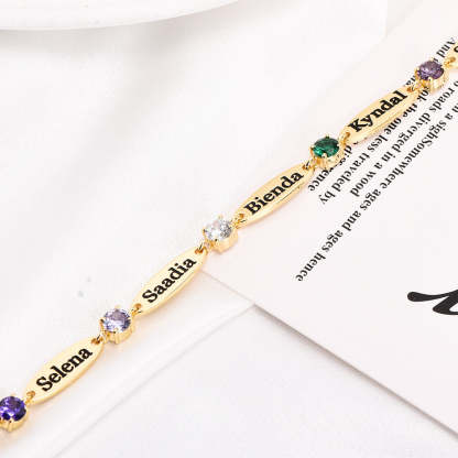 3 TO 6 Names With Birthstone Personalized Custom Gold Plated Engraved Bracelet Family Gift-silviax