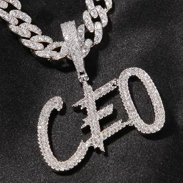 Cuban Chain Iced Out Gold Plated Custom Double Row Zircon Letters Pendant Initial Necklace