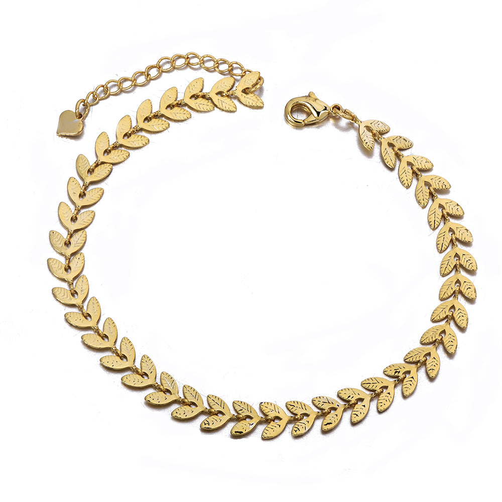 6mm Leaves Chain Gold Plated Bracelet-silviax