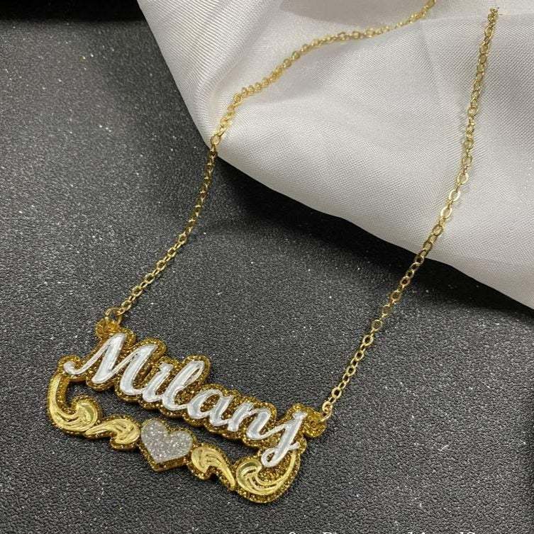 Acrylic Double Layer Two Tone Personalized Custom Name Necklace-silviax
