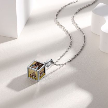 White Gold Personalized Custom Cubic Photo Necklace Family Necklace-silviax