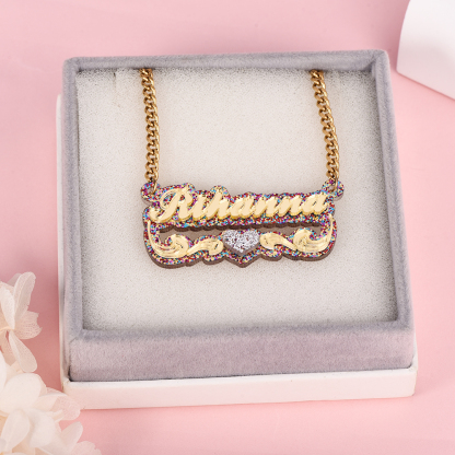 Double Plate Colorful Acrylic Nameplate with Heart Personalized Custom Name Necklace-silviax