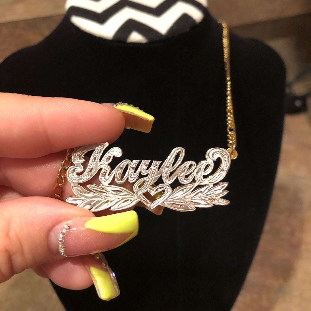 Two Tone Personalized Wing Heart Name Necklace-silviax