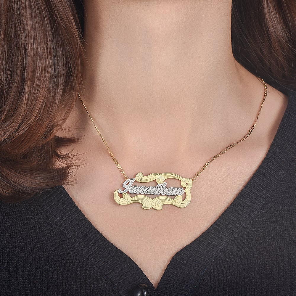 Waves Two Tone Personalized Custom Gold Plated Name Necklace-silviax