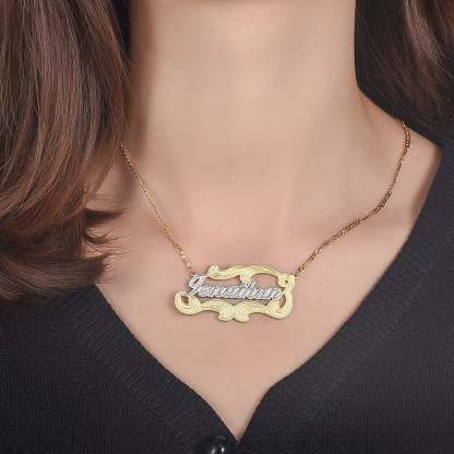 Waves Two Tone Personalized Custom Gold Plated Name Necklace-silviax