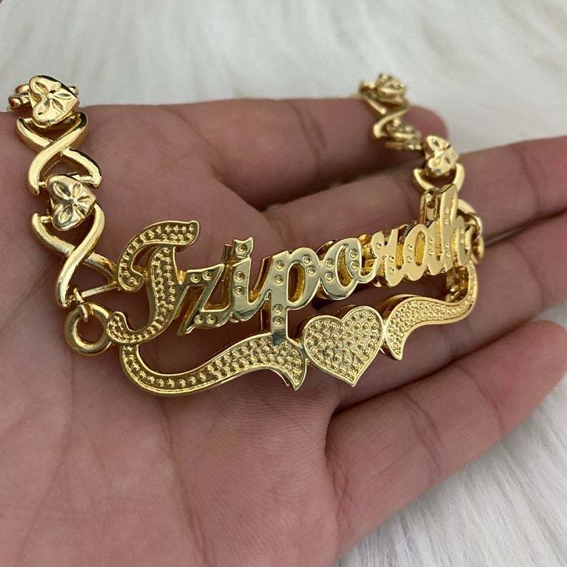 Double Layer Love Heart Personalized Custom Gold Plated Name Bracelet-silviax