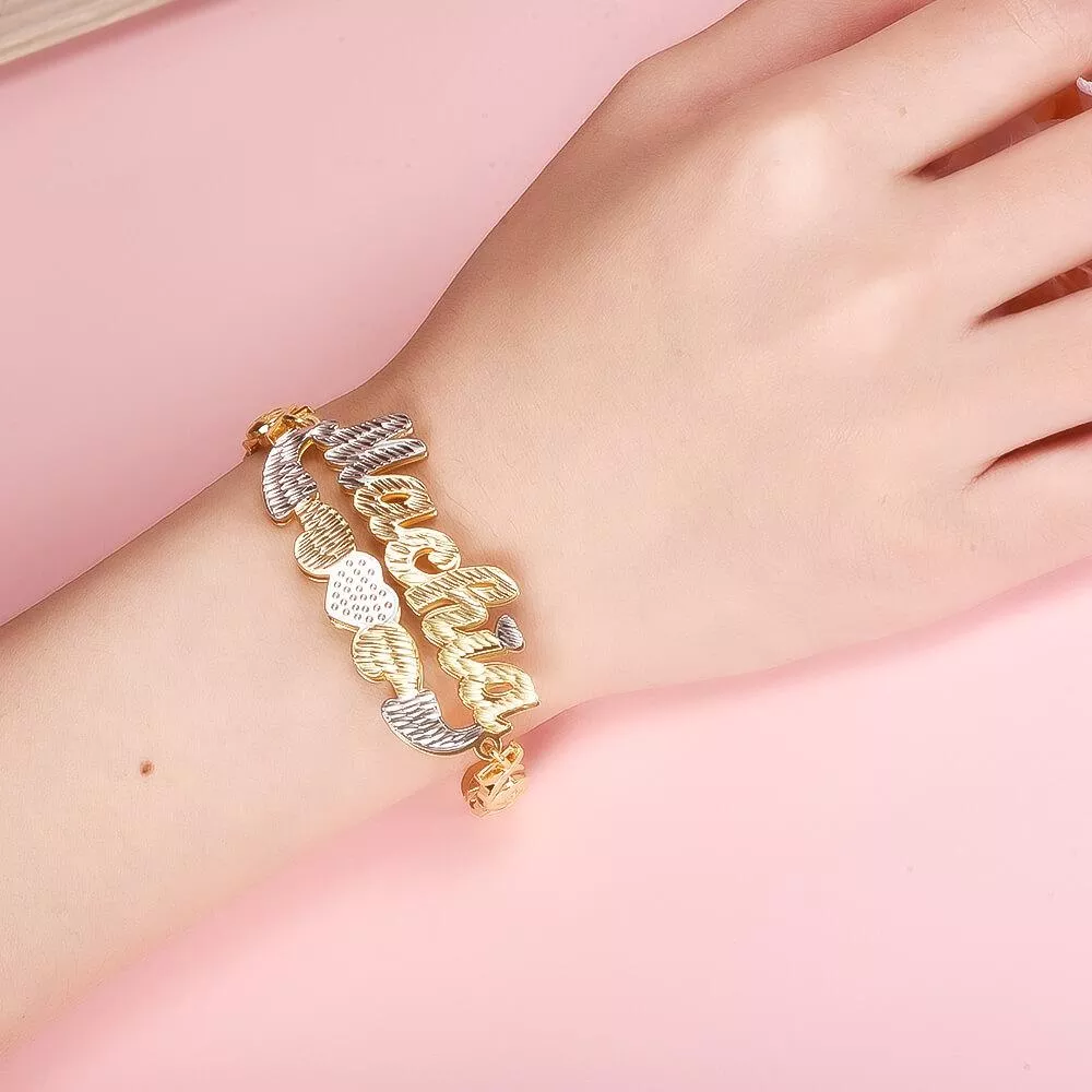 Personalized Double Plated XOXO Name Necklace and Bracelet Set