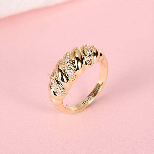 Croissant Dome Inlaid Zircon Gold Plated Personalized Custom Engraved Ring-silviax