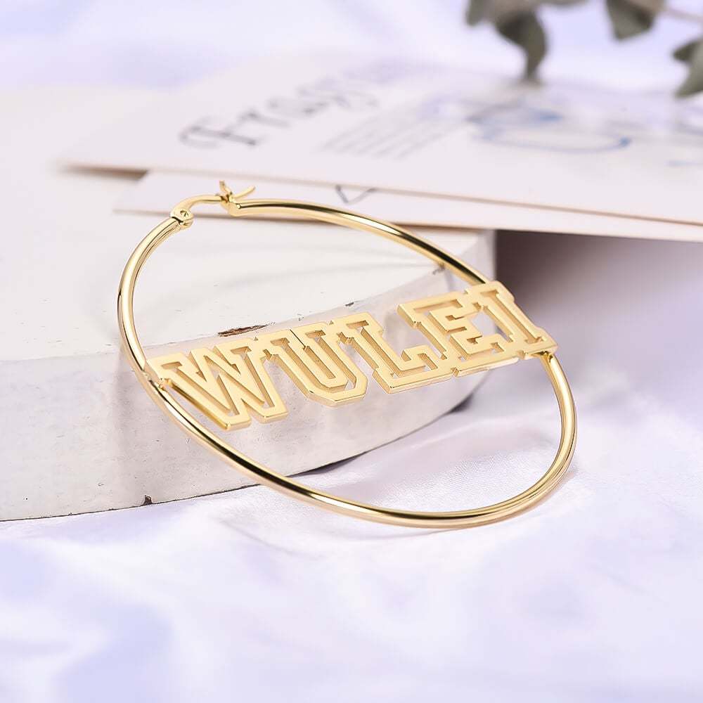 Hollow Capital Letter Name 60mm Personalized Custom Gold Plated Hoop Earrings-silviax
