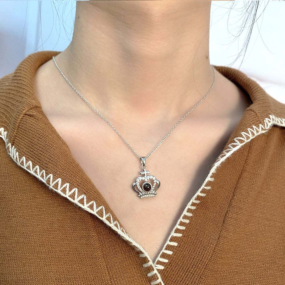 Crown Pendant Personalized Color Photo Projection Necklace-silviax