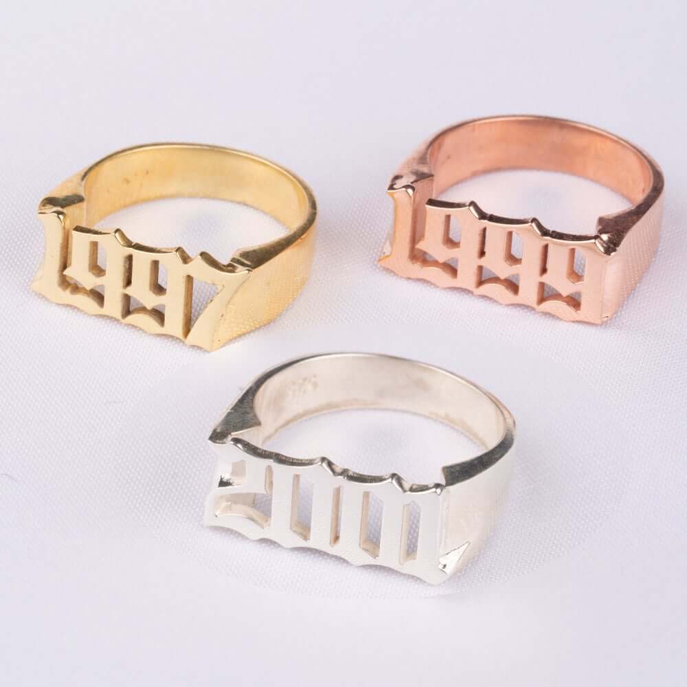 Gothic Date Personalized Gold Plated Number Ring-silviax