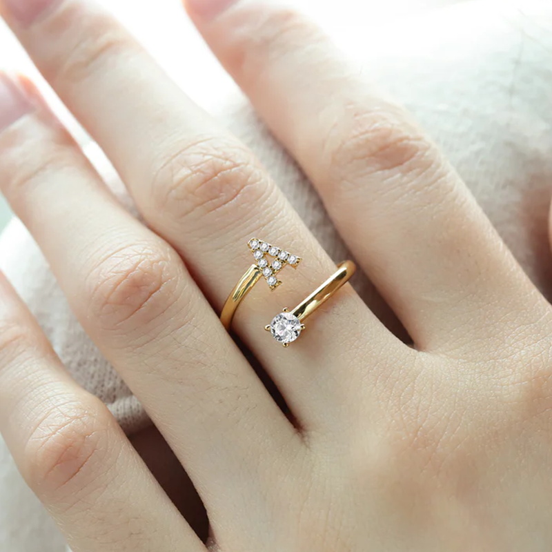 Personalized Custom Zirconia A-Z Initial Ring Gold Plated