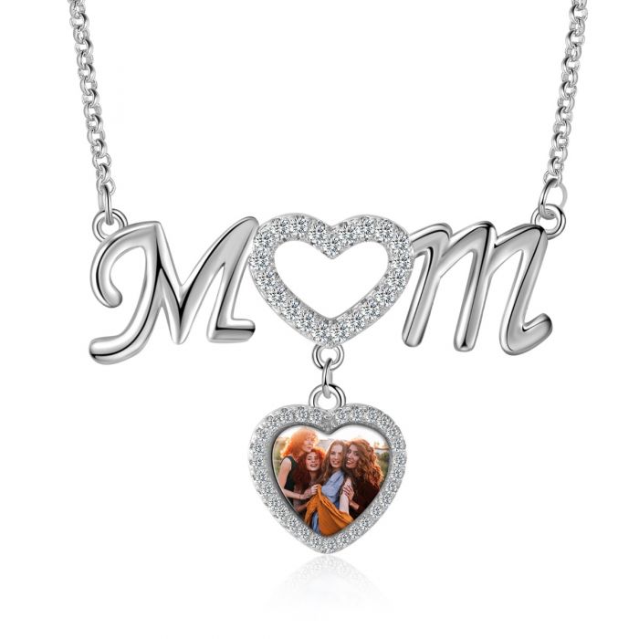 Mom 1 To 5 Hearts Photos Pendant With Engraved Text Personalized Custom Family Necklace-silviax