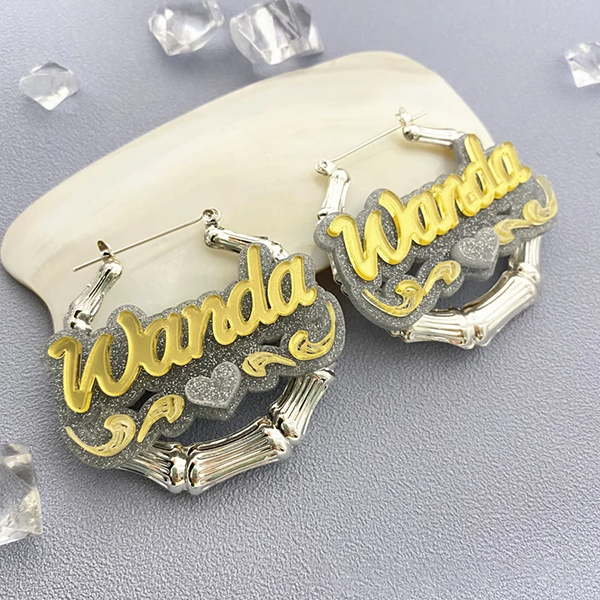 Colorful Acrylic Earrings with Heart Personalized Custom Mini Bamboo Name Earrings-silviax