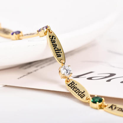 3 TO 6 Names With Birthstone Personalized Custom Gold Plated Engraved Bracelet Family Gift-silviax