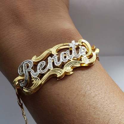 Two Tone Personalized Custom Name Bamboo Earrings Ring Bracelet and Necklace Set with Gold Plated-silviax