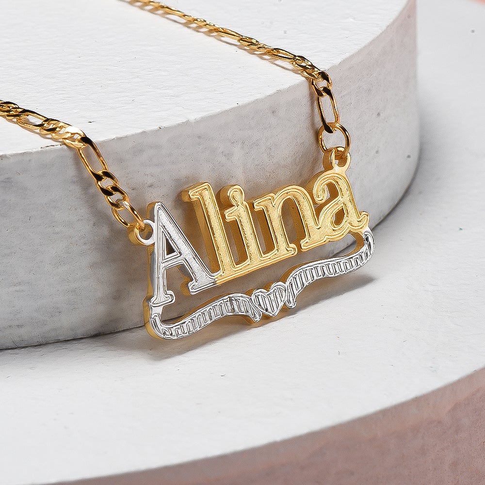 Gold Plated Personalized Two Tone with Heart Name Necklace-silviax