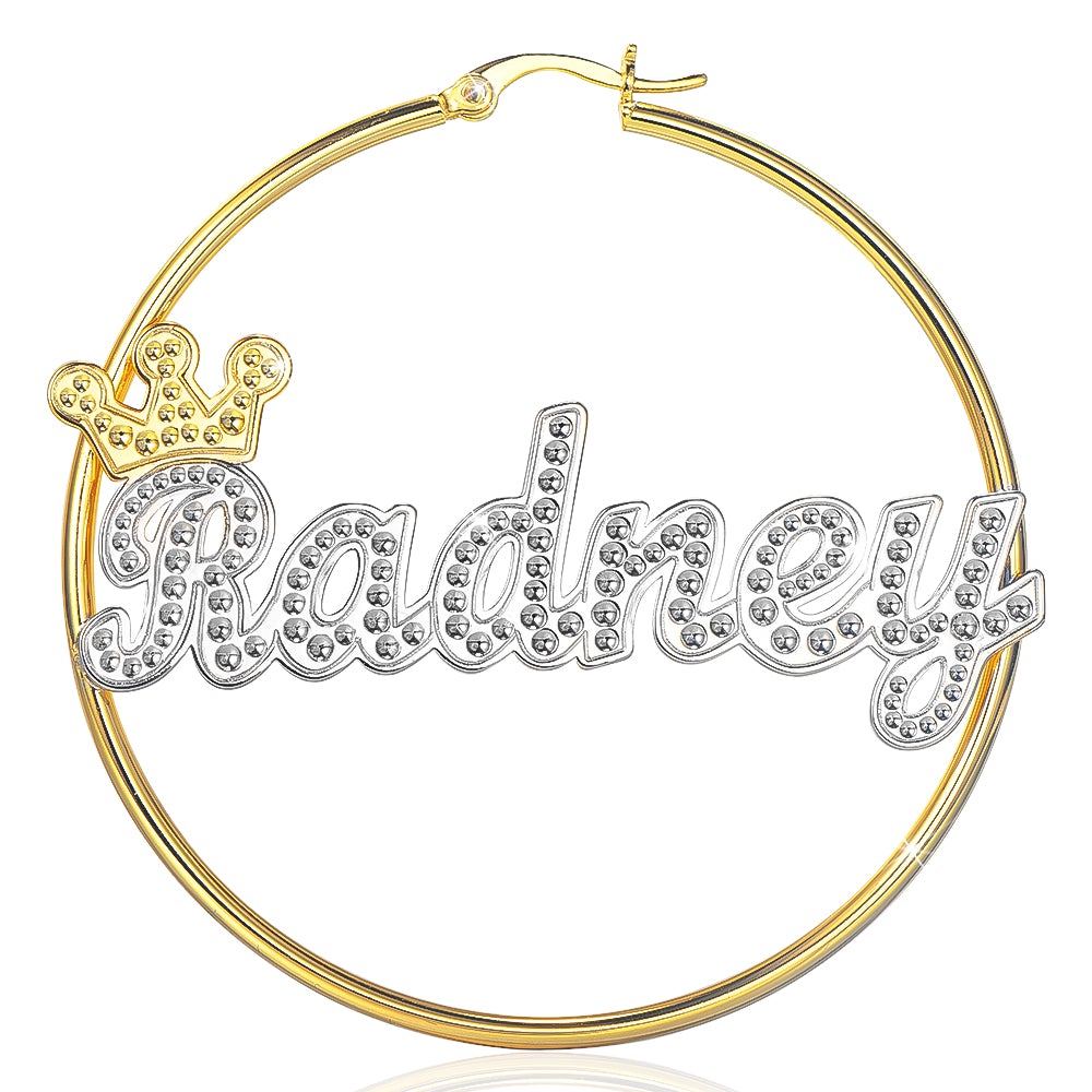 Crown Two Tone Personalized Custom Gold Plated Name Hoop Earrings-silviax