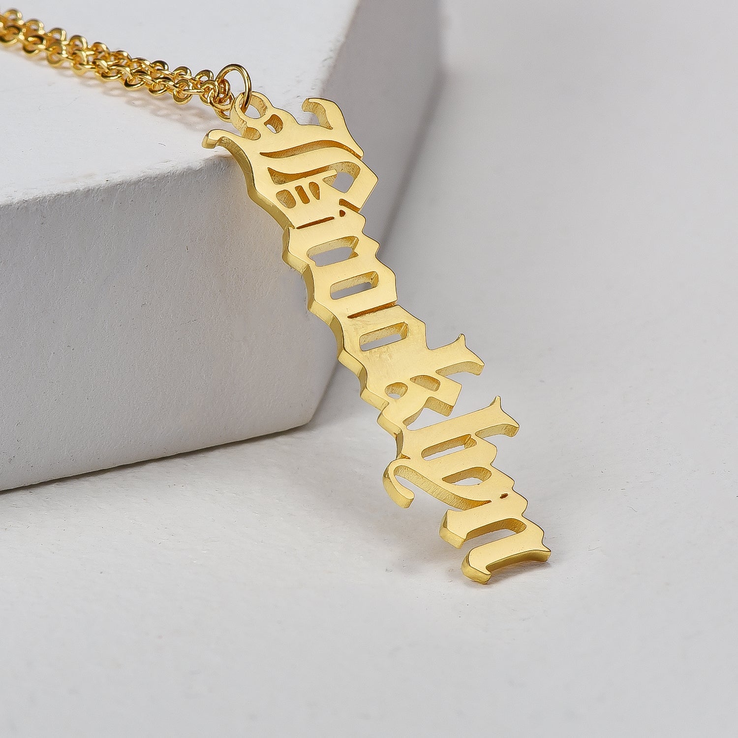 Vertical Old English Gold Plated Personalized Custom Name Necklace-silviax