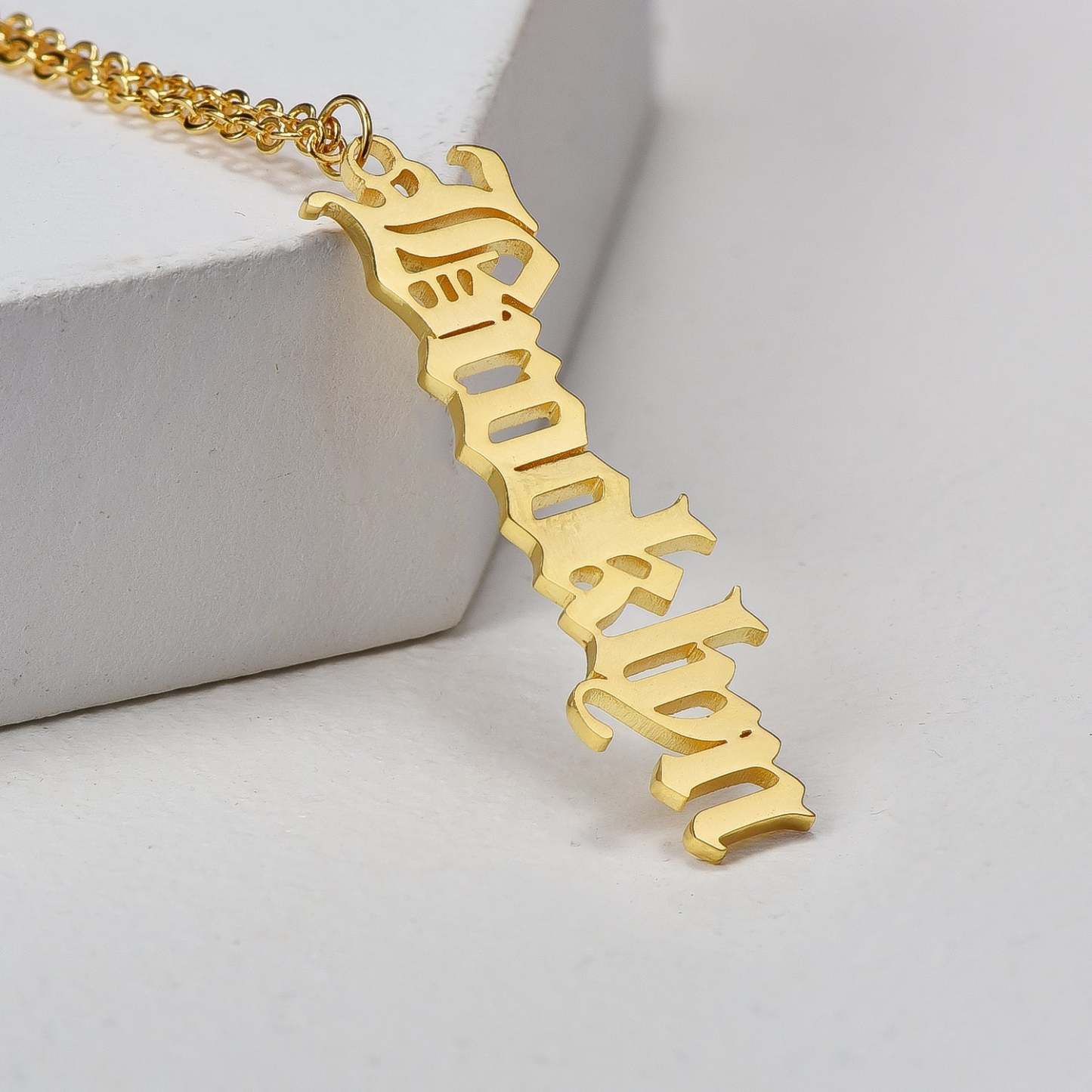 Vertical Old English Gold Plated Personalized Custom Name Necklace-silviax