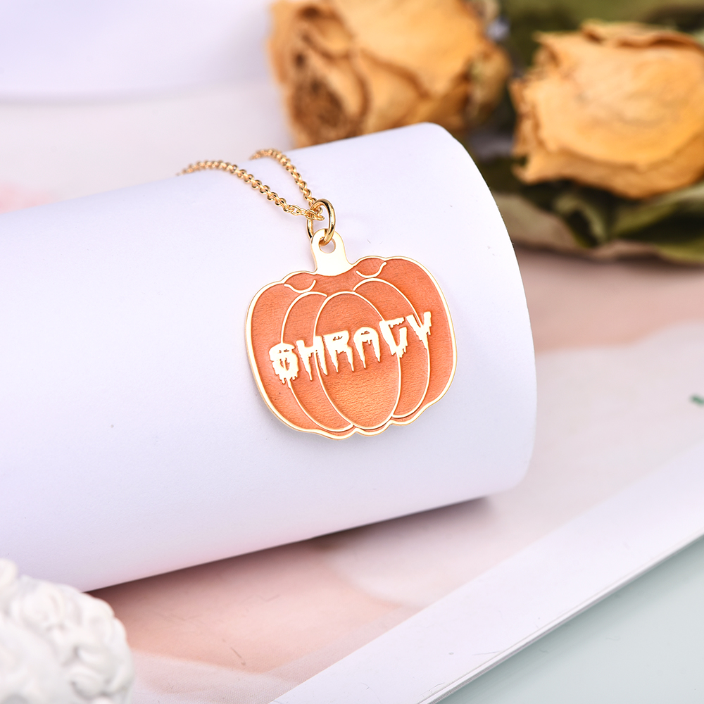 Halloween Pumpkin Pendant Personalized Custom Gold Plated Name Necklace-silviax