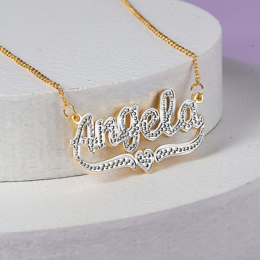 Gold Plated Personalized Two Tone Heart Name Necklace-silviax
