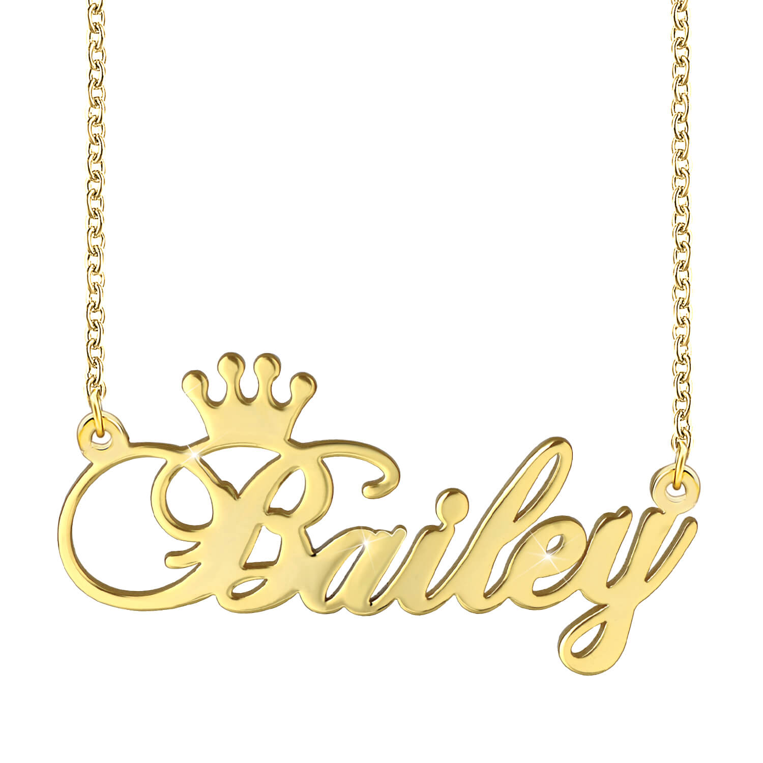 18K Gold Plated Crown Engraved Name Necklace  Personalized - Silviax