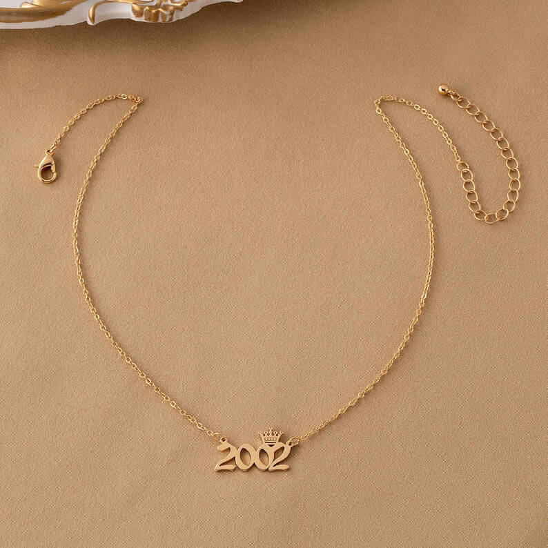 Years Number With Crown Personalized Custom Gold Plated Number Necklace-silviax