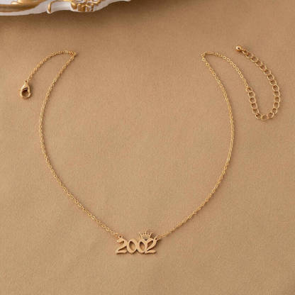 Years Number With Crown Personalized Custom Gold Plated Number Necklace-silviax