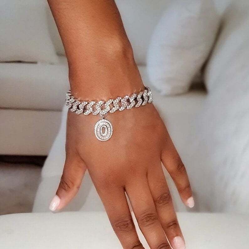 10mm Cuban Link Chain Personalized Custom Gold Plated Initial Bracelet-silviax