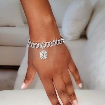 10mm Cuban Link Chain Personalized Custom Gold Plated Initial Bracelet-silviax