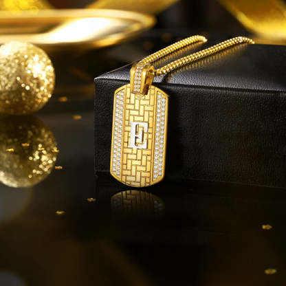 Cubic Zirconia Letter Pendant Personalized Initial Dog Tag Necklace-silviax