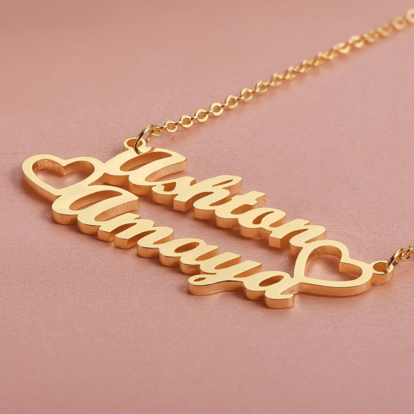 Gold Plated Personalized Two Names and Heart Pendant Name Necklace-silviax