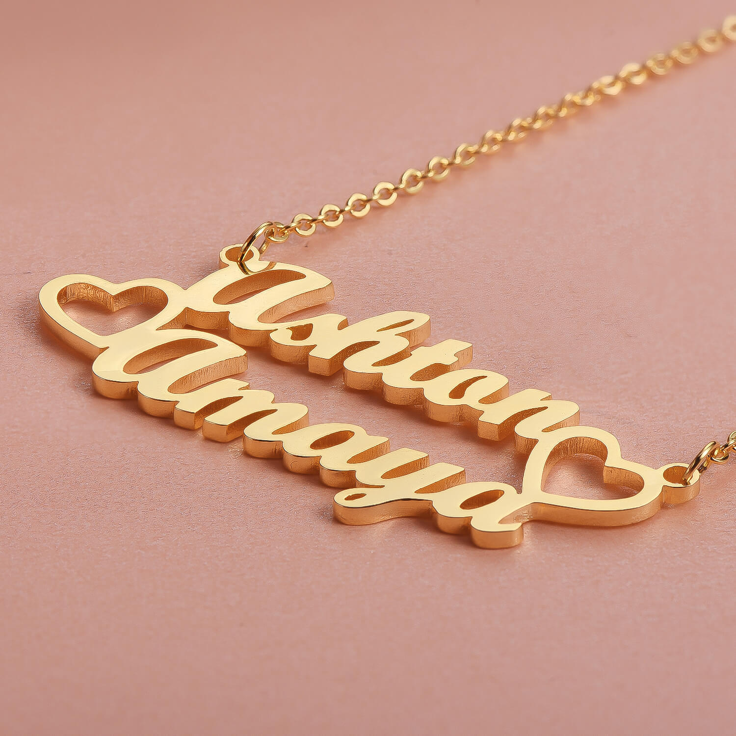 Gold Plated Personalized Two Names and Heart Pendant Name Necklace-silviax