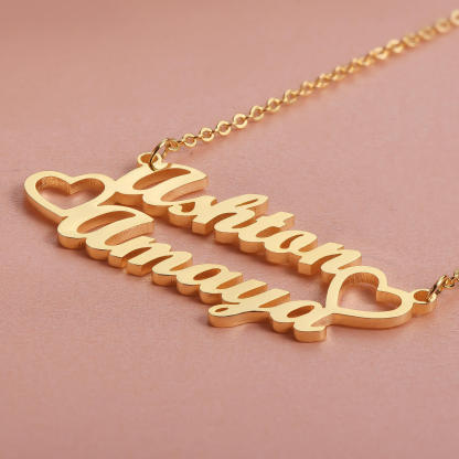 Gold Plated Personalized Two Names and Heart Pendant Name Necklace-silviax