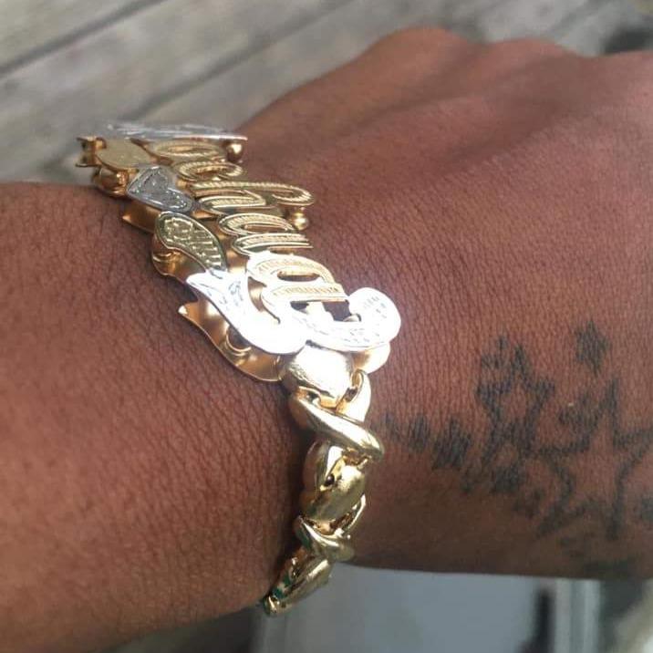 Double Layer Two Tone XOXO Chain with Heart Personalized Custom Gold Plated Name Bracelet-silviax