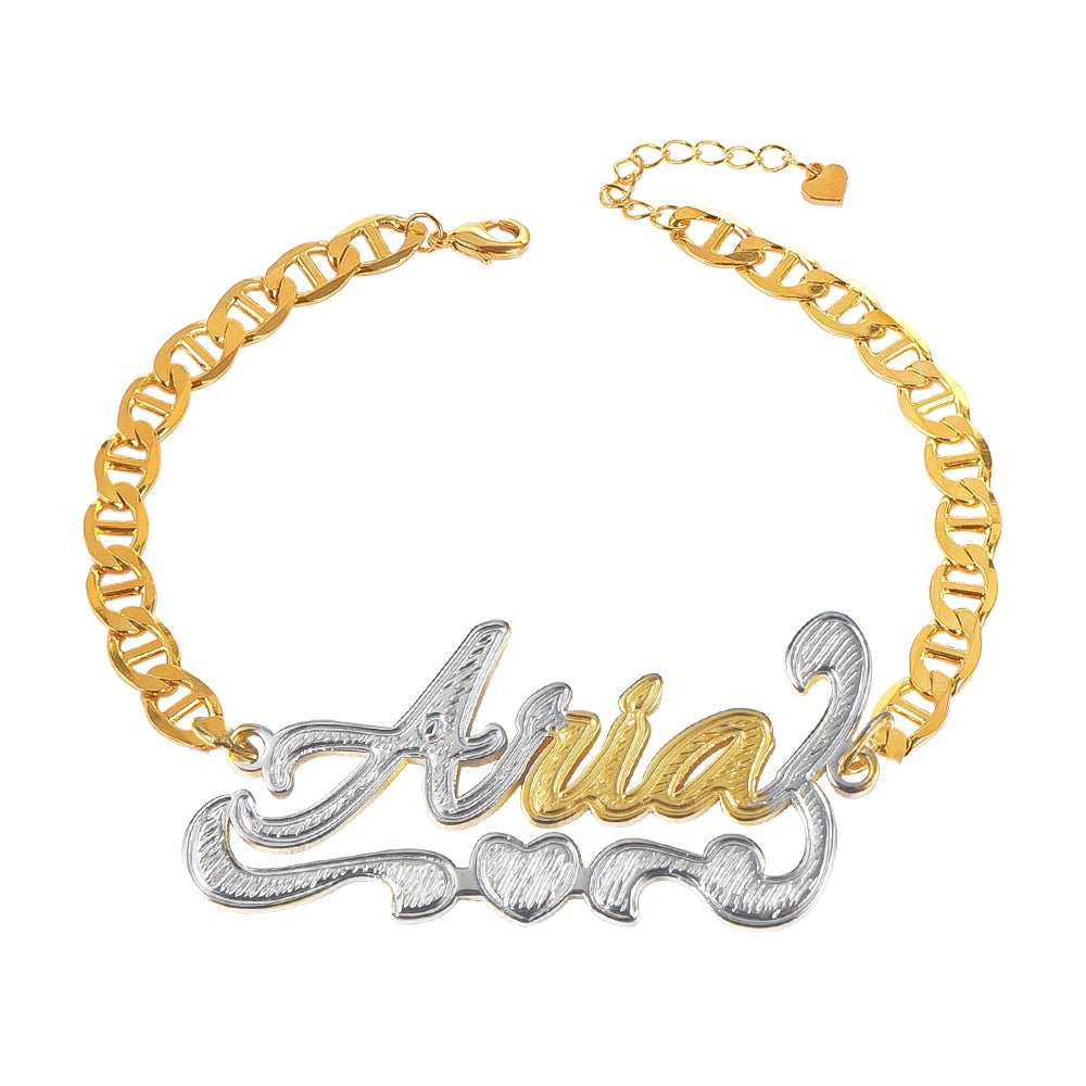 Heart Two Tone Gold Plated Personalized Custom Name Anklet-silviax