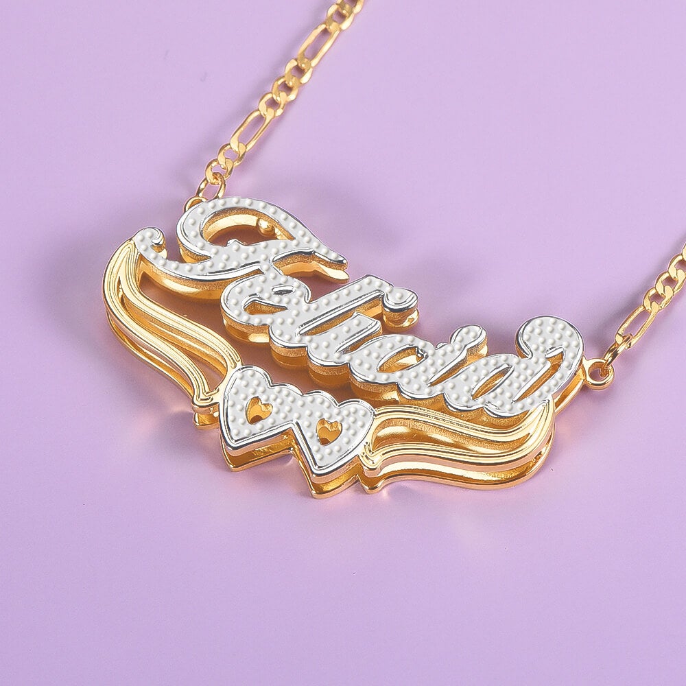 Two Tone Gold Plated Personalized Hollow Heart Double Plate 3D Name ...