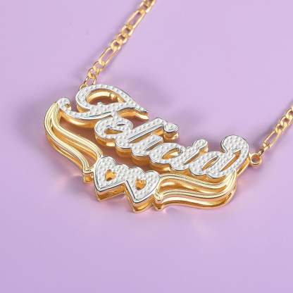 Two Tone Gold Plated Personalized Hollow Heart Double Plate 3D Name Necklace-silviax