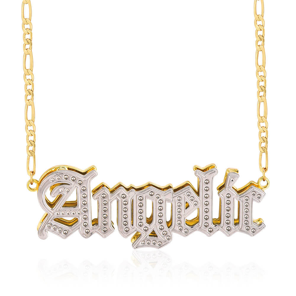 Double Layer Two Tone Old English Font Nameplate Personalized Custom Gold Plated Name Necklace-silviax