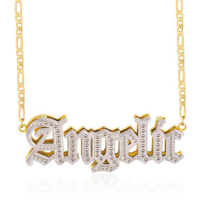 Double Layer Two Tone Old English Font Nameplate Personalized Custom Gold Plated Name Necklace-silviax