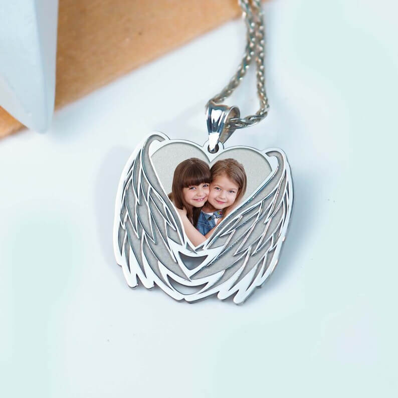 Angel Wings White Gold Pendant Personalized Custom Photo Necklace-silviax